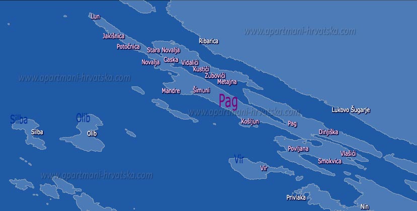 Pretraga po karti: apartmani, privatni smještaj otok Pag