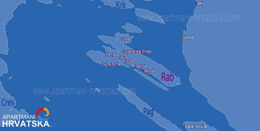 Pretraga po karti: apartmani, sobe, kuće za odmor, privatni smještaj Otok Rab.